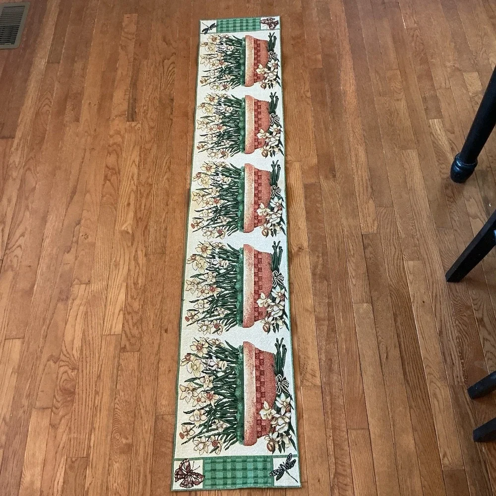 Vintage Tapestry Daffodils Butterfly Dragonfly Table Runner 70